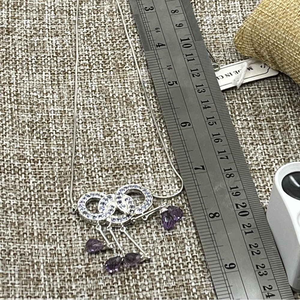 90s Vintage Sterling Silver Necklace with Amethyst & Tanzanite Gemstones - Picture 9 of 13